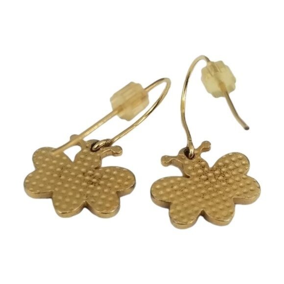 Vintage Enamel Bumblebee Earrings 1" Drop Gold Tone Dainty Bug Estate Jewelry - Picture 6 of 6